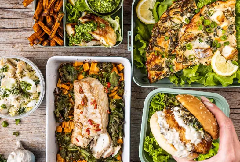 Рыбные блюда с кейлом и бататом