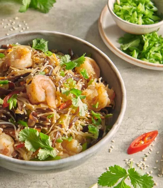 Креветки терияки с грибами мун