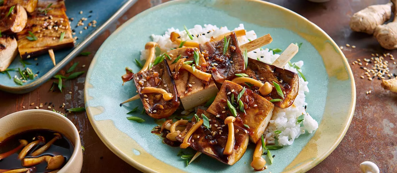 Шашлычки из тофу и баклажанов